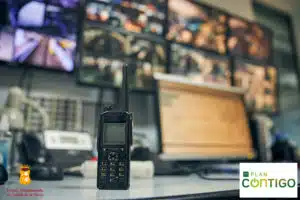 Walkie-talkie placed on an office desk in a control room